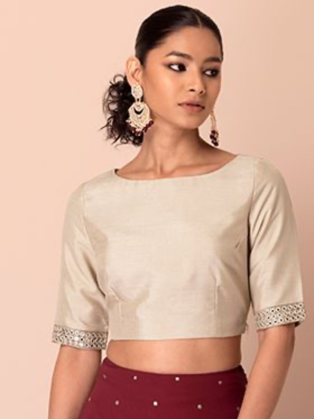 Beige Crew Neck Blouse